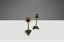 Load image into Gallery viewer, Set of Two (2) Mid-Century Post Modern Judaica Candlestick Holders in Brass and Acrylic Paint by Oppenheim, Israel, c. 1985-ABT Modern
