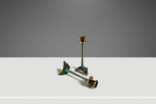 Load image into Gallery viewer, Set of Two (2) Mid-Century Post Modern Judaica Candlestick Holders in Brass and Acrylic Paint by Oppenheim, Israel, c. 1985-ABT Modern
