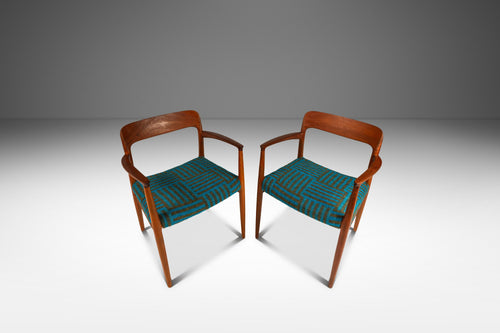 Set of Two ( 2 ) Møller Model #75 Captains / Armchairs in Teak & Mohair Fabric by Niels Møller for J.L. Møllers Møbelfabrik, Denmark, 1960s-ABT Modern