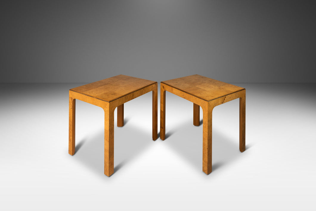 Set of Two (2) Substantial Hollywood Regency / Bohemian End / Side Tables in Burlwood by Henredon, USA, c. 1970's-ABT Modern