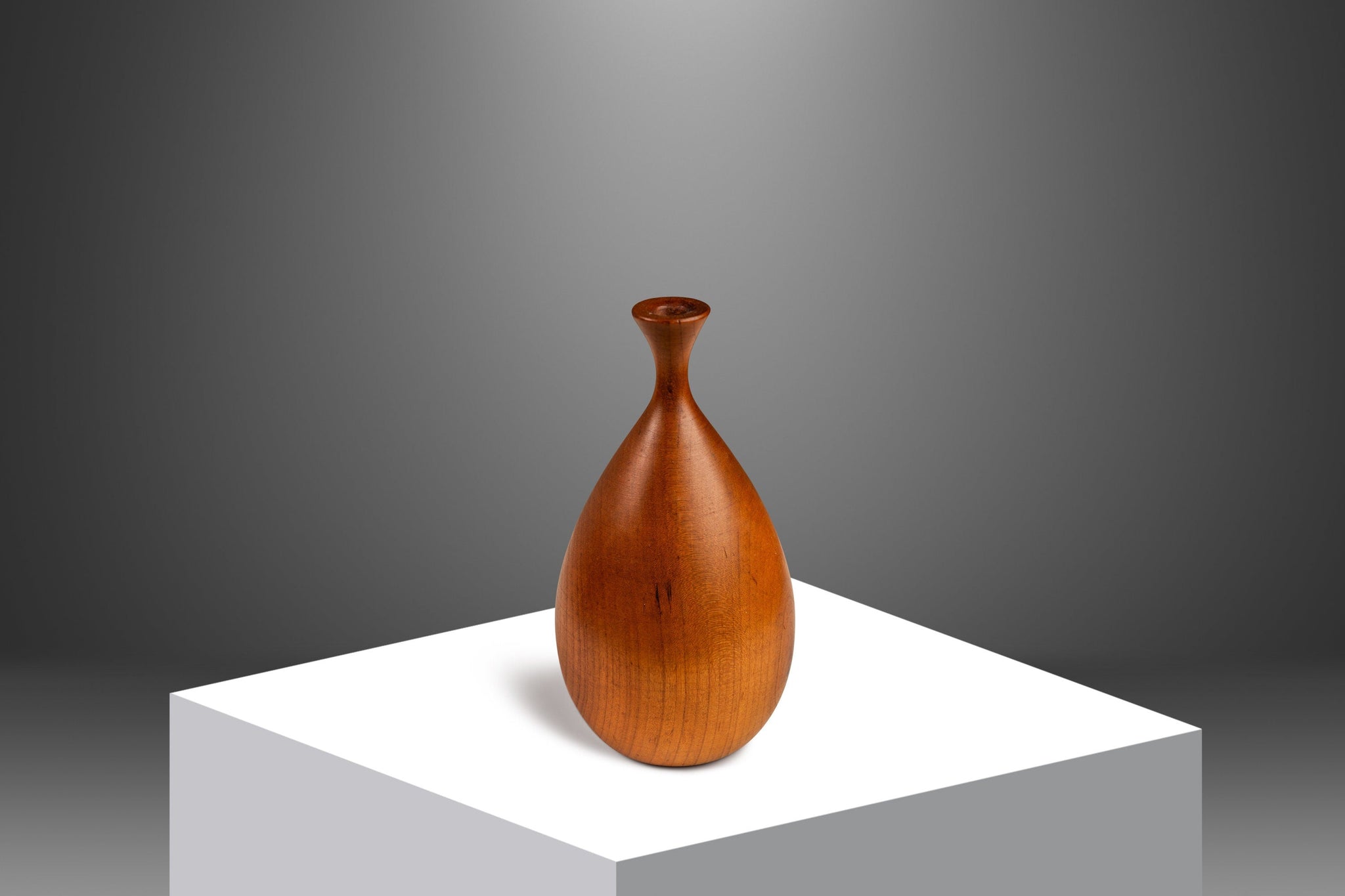 Signed Mid-Century Organic Modern Petite Wood-Turned Vase in