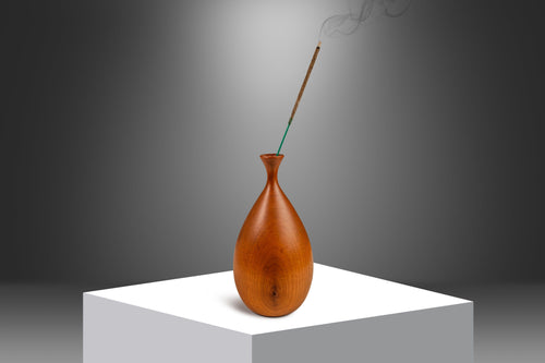 Signed Mid-Century Organic Modern Petite Wood-Turned Vase in Solid Walnut by George Biersdorf, USA, c. 1979-ABT Modern