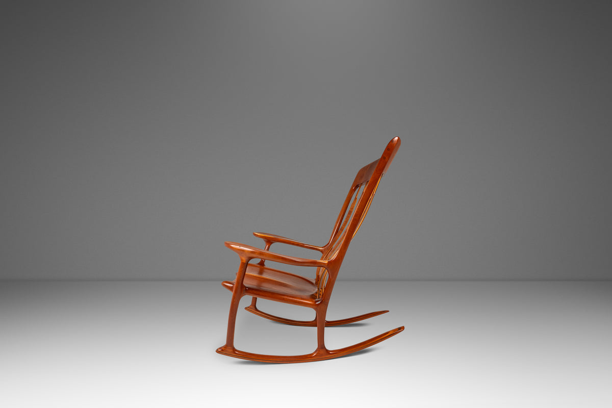 Studio Craft Sculptural Rocking Chair in Solid Cherry Wood Attributed