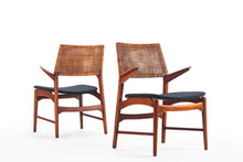 Load image into Gallery viewer, Teak and Cane Vintage Dining Arm Chairs by E. Knudsen for Jensen &amp; Lykkegaard-ABT Modern
