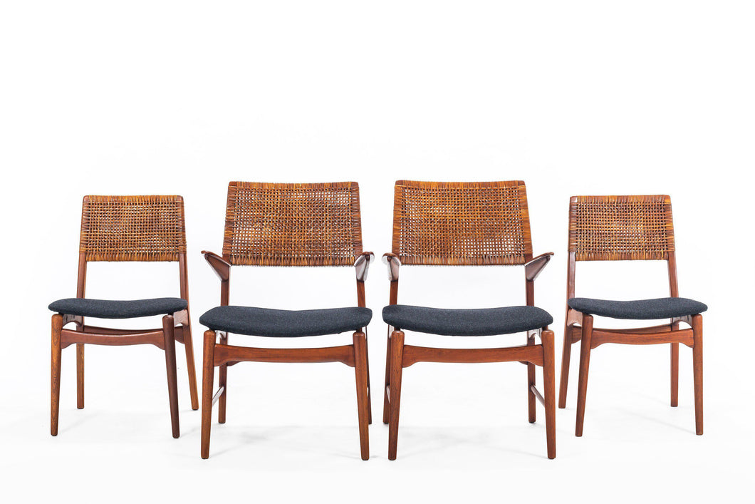 Teak and Cane Vintage Dining Chairs by E. Knudsen for Jensen & Lykkegaard-ABT Modern