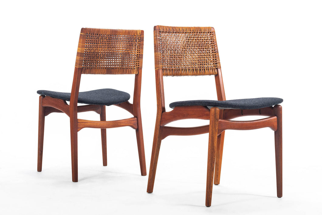 Teak and Cane Vintage Dining Side Chairs by E. Knudsen for Jensen & Lykkegaard-ABT Modern