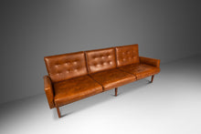 Load image into Gallery viewer, Title: Early Florence Knoll Model 57W &quot;Floating&quot; Frame Sofa in Walnut &amp; Original Brown Naugahyde by Knoll, USA, c. 1960s-ABT Modern
