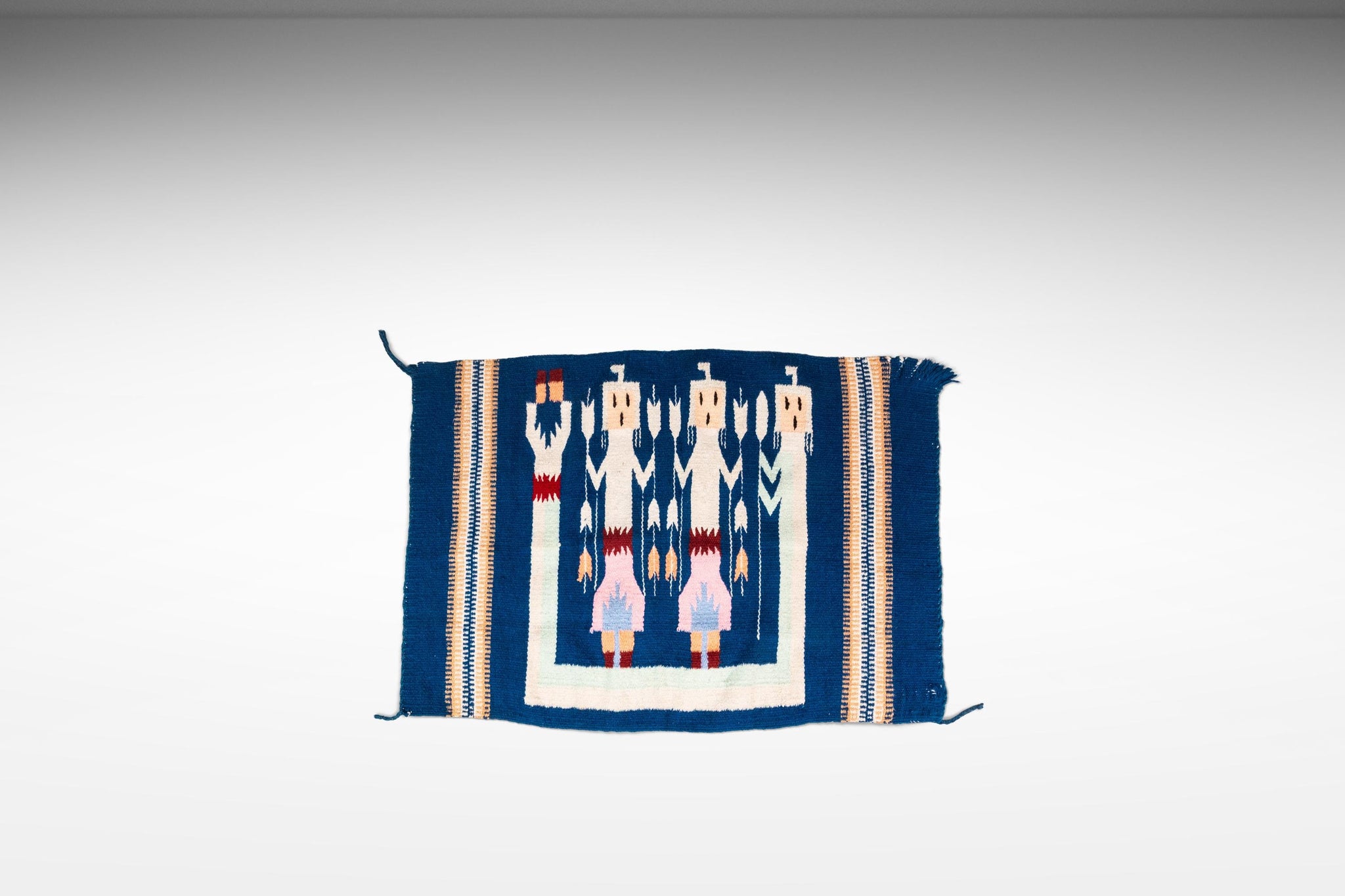 Vintage Native American Navajo Yei Hand-Woven Tapestry Throw Rug Wall