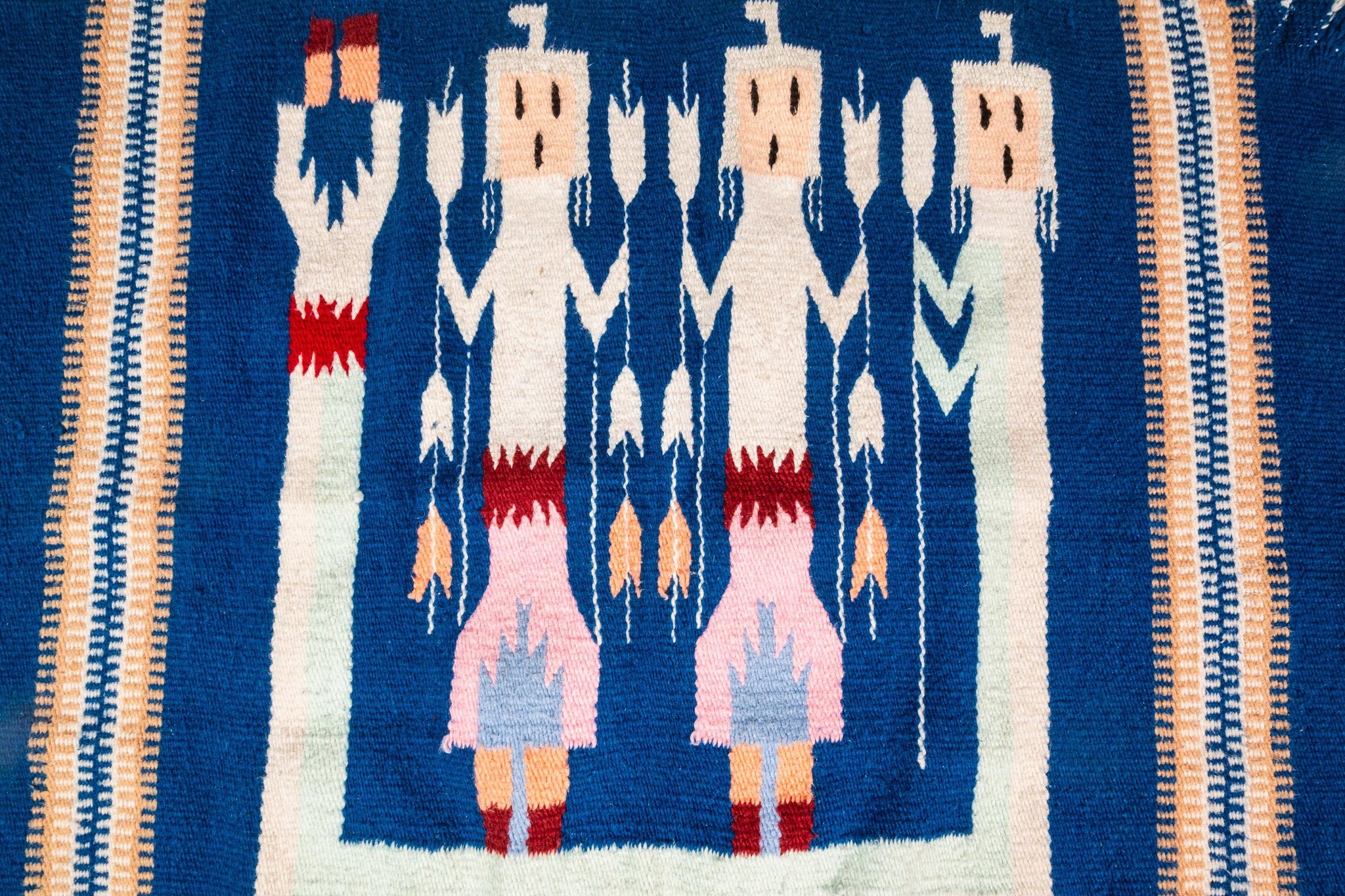 Vintage Native American Navajo Yei Hand-Woven Tapestry Throw Rug Wall
