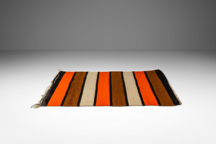 Vintage Striped Handwoven Woolen Saddle Blanket Wall Tapestry or Kitchen/Bath Mat, USA, c. 1950s-ABT Modern
