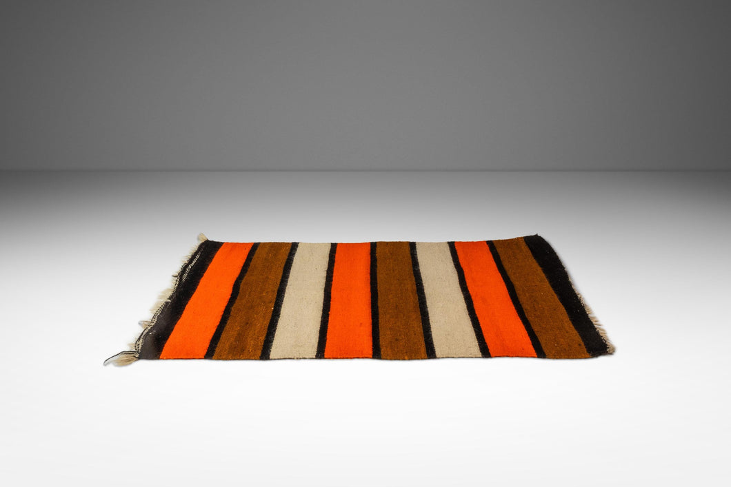 Vintage Striped Handwoven Woolen Saddle Blanket Wall Tapestry or Kitchen/Bath Mat, USA, c. 1950s-ABT Modern