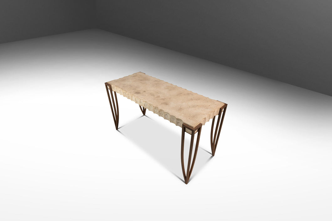 Mid-Century Post Modern Art Deco Console / Sofa Table in Cement & Patinaed Steel in the Manner of R and Y Augousti, USA, c. 1990s