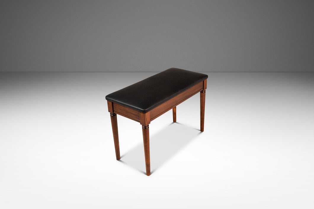 Mid-Century Modern Piano Bench in Walnut & New Leather by Manual Arts Paired Well w/ Baldwin Acrosonic Piano, USA, c. 1960's