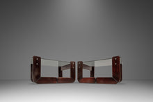 Load image into Gallery viewer, Set of Two (2) Mid-Century Modern Brutalist End Tables w/ Smoked Glass Tops in Jacaranda by Percival Lafer, Brazil, c. 1970s
