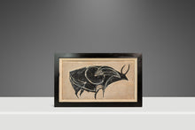 Load image into Gallery viewer, Mid-Century Modern Abstract Framed Textured Oil on Canvas Painting Depicting a Bull, USA, c. 1970s
