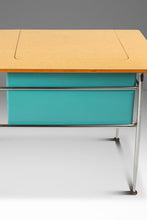 Load image into Gallery viewer, Mid-Century Modern Industrial Writer's Desk / Computer Desk w/ Adjustable Height Desk Top in Chrome &amp; Metal, USA, c. 1970s
