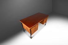 Load image into Gallery viewer, Mid-Century Modern Executive Desk in Oak &amp; Steel w/ Leather Top Attributed to Herbert Hirche for Holzäpfel, Germany, c. 1960s-ABT Modern
