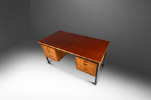 Load image into Gallery viewer, Mid-Century Modern Executive Desk in Oak &amp; Steel w/ Leather Top Attributed to Herbert Hirche for Holzäpfel, Germany, c. 1960s-ABT Modern
