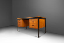 Load image into Gallery viewer, Mid-Century Modern Executive Desk in Oak &amp; Steel w/ Leather Top Attributed to Herbert Hirche for Holzäpfel, Germany, c. 1960s-ABT Modern
