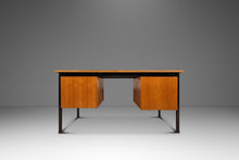 Load image into Gallery viewer, Mid-Century Modern Executive Desk in Oak &amp; Steel w/ Leather Top Attributed to Herbert Hirche for Holzäpfel, Germany, c. 1960s-ABT Modern
