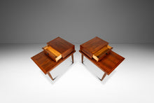 Load image into Gallery viewer, Set of Two (2) Mid-Century Modern "Step" End Tables in Walnut w/ Storage Drawers by American of Martinsville, USA, c. 1960s
