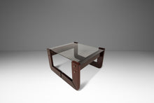 Load image into Gallery viewer, Mid-Century Brazilian Modern Brutalist End Table w/ Smoked Glass Top in Jacaranda by Percival Lafer, Brazil, c. 1970s
