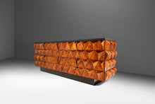 Load image into Gallery viewer, Rare Brutalist Space Age Sculptural Diamond Faced 8-Drawer Dresser / Sideboard w/ Leather Top, Italy, c. 1970s
