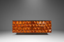 Load image into Gallery viewer, Rare Brutalist Space Age Sculptural Diamond Faced 8-Drawer Dresser / Sideboard w/ Leather Top, Italy, c. 1970s
