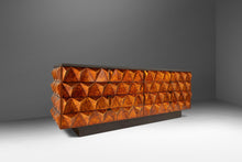 Load image into Gallery viewer, Rare Brutalist Space Age Sculptural Diamond Faced 8-Drawer Dresser / Sideboard w/ Leather Top, Italy, c. 1970s
