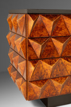 Load image into Gallery viewer, Rare Brutalist Space Age Sculptural Diamond Faced 8-Drawer Dresser / Sideboard w/ Leather Top, Italy, c. 1970s

