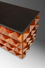 Load image into Gallery viewer, Rare Brutalist Space Age Sculptural Diamond Faced 8-Drawer Dresser / Sideboard w/ Leather Top, Italy, c. 1970s
