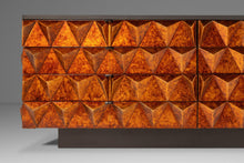 Load image into Gallery viewer, Rare Brutalist Space Age Sculptural Diamond Faced 8-Drawer Dresser / Sideboard w/ Leather Top, Italy, c. 1970s

