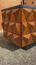 Load and play video in Gallery viewer, Rare Petite Brutalist Space Age Sculptural Diamond Faced 4 Drawer Dresser / Sideboard w/ Leather Top, Italy, c. 1970s

