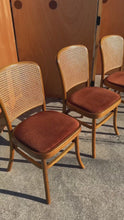 Load and play video in Gallery viewer, Set of Four (4) Bentwood Model 811 Styled Dining Chairs in the Manner of Josef Frank &amp; Josef Hoffmann for Stendig, USA, c. 1970s
