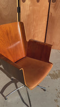 Load and play video in Gallery viewer, Scandinavian Modern Bentwood Office Chair Constructed from Birch with Patinaed Cognac Leather, Ake Axelsson, Sweden, 2000s
