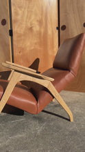 Load and play video in Gallery viewer, Rare Mid-Century Modern Sculptural Lounge Chair &amp; Ottoman in Oak and Italian Leather in the Manner of Adrian Pearsall, USA, c. 1960s
