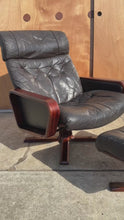 Load and play video in Gallery viewer, Scandinavian Modern Lounge Chair and Ottoman Set in Beech &amp; Leather by Soda Galvano for Vatne Mobler, Norway, c. 1970s

