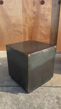 Load and play video in Gallery viewer, Set of Two (2) Mid-Century Modern Industrial Brutalist Cubes / End Tables / Pedestals in Patinaed Metal, USA, c. 1970s
