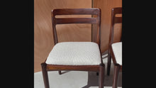Load and play video in Gallery viewer, Set of Four (4) Danish Modern Model 382 Dining Chairs in Solid Mahogany &amp; Bouclé by H.W. Klein for Bramin Møbler, Denmark, c. 1960&#39;s
