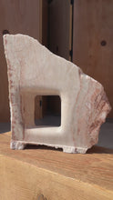 Load and play video in Gallery viewer, One of One Abstract Organic Modern &quot;Window&quot; Sculpture Carved in Solid Pink Alabaster by Mark Leblanc for Leblanc Studios, USA, c. 2020s
