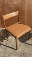 Load and play video in Gallery viewer, Set of Four (4) Restored Mid-Century Danish Modern Dining Chairs in Teak &amp; Leather Poul M. Volther for Frem Røjle, Denmark, c. 1960's
