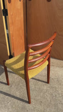 Load and play video in Gallery viewer, Danish Mid-Century Modern Model 85 Ladderback Dining Chair in Teak &amp; Bouclé by Niels Møller for J.L. Møller, Denmark, c. 1960s
