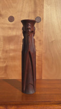 Load and play video in Gallery viewer, Mid-Century Modern Gothic Hand-Sculpted Oversized Candle Stick Holder Carved from Solid Teak, USA, c. 1960s
