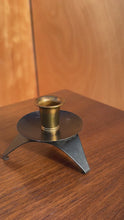 Load and play video in Gallery viewer, Set of Two (2) Mid-Century Modern Space Age Atomic Era Low Profile Metal Candlestick Holders, USA, c. 1960s
