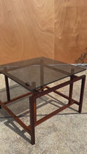Load and play video in Gallery viewer, Set of Two (2) Mid-Century Danish Modern Rosewood &amp; Smoked Glass End Tables by Henning Nørgaard for Komfort of Denmark, c. 1960's
