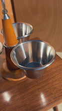 Load and play video in Gallery viewer, Mid-Century Scandinavian Condiment Carousel in Oak and Stainless Steel by STAKO w/ Complementary Mortar &amp; Pestel, Sweden, c. 1960s
