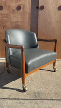 Load and play video in Gallery viewer, Mid-Century Danish Modern Lounge Tub Barrel Chair in Walnut &amp; Original Vinyl After Finn Andersen, USA, c. 1960s
