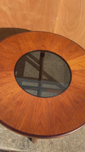 Load and play video in Gallery viewer, Mid-Century Danish Modern "Donut" Table in Solid Teak w/ Glass Inlay &amp; Brass Detailing by G-Plan, England, c. 1970s
