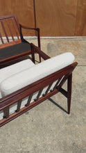 Load and play video in Gallery viewer, Set of Two (2) Danish Kandidaten Three-Seater Sofas in Knoll Bouclé by Ib Kofod-Larsen for Olof Person, Sweden, c. 1962
