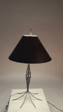 Load and play video in Gallery viewer, Rare Mid-Century Modern Rustic Hand-Forged Twisted Metal Torchiere Table Lamp by Robert Sonneman for George Kovacs, USA, c. 1990
